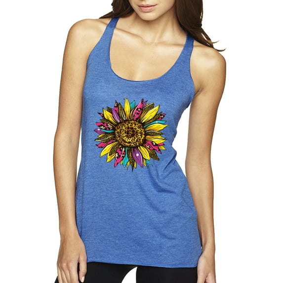 Sunflower Animal Print Fashion Tri-Blend Racerback Tank Top, Vintage Royal, Large