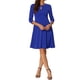 thumbnail image 1 of Vestido de cuello redondo Allegra K para mujer, vestido casual elegante de línea A con mangas 3/4, plisado, color azul real, 1 of 5