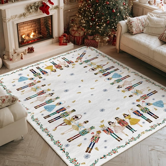 Artoid Mode Tapis Casse-Noisettes Aquarelle Joyeux Noël, Décoration Maison Hiver Xmas Tapis Lavable Profil Bas pour Entrée Chambre Salon