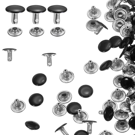 Uxcell 60 Set Double Cap Leather Rivet 8x10mm Round Cap Tubular Metal Craft Rivet Black