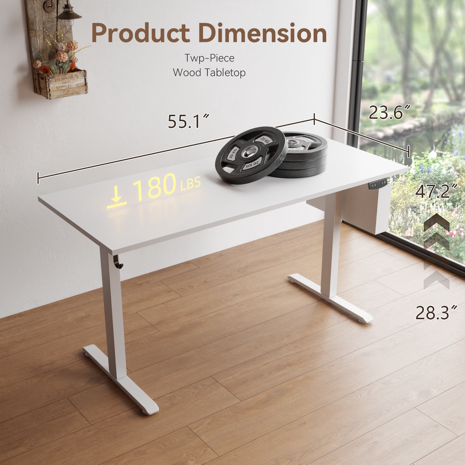 Satifur Electric Standing Desk 55", Ergonomic Computer Desk with Memory Preset, Height Adjustable Sit Stand Desk with Hooks & Storage, White