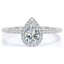 JeenMata Vintage Pear Shaped Diamond Halo Engagement Ring in 10K White Gold