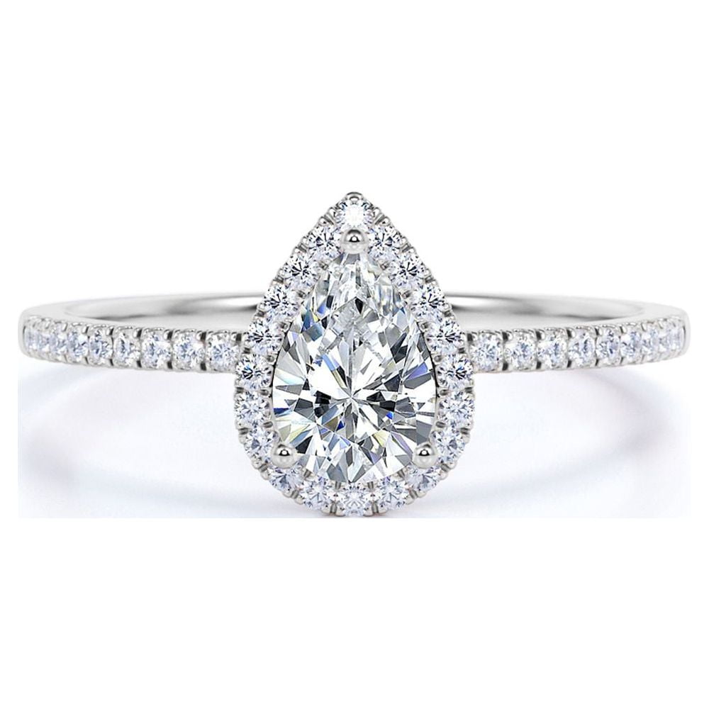 JeenMata Vintage 0.50 ct Pear Shaped Lab Grown Diamond Halo Engagement Ring in 10K White Gold