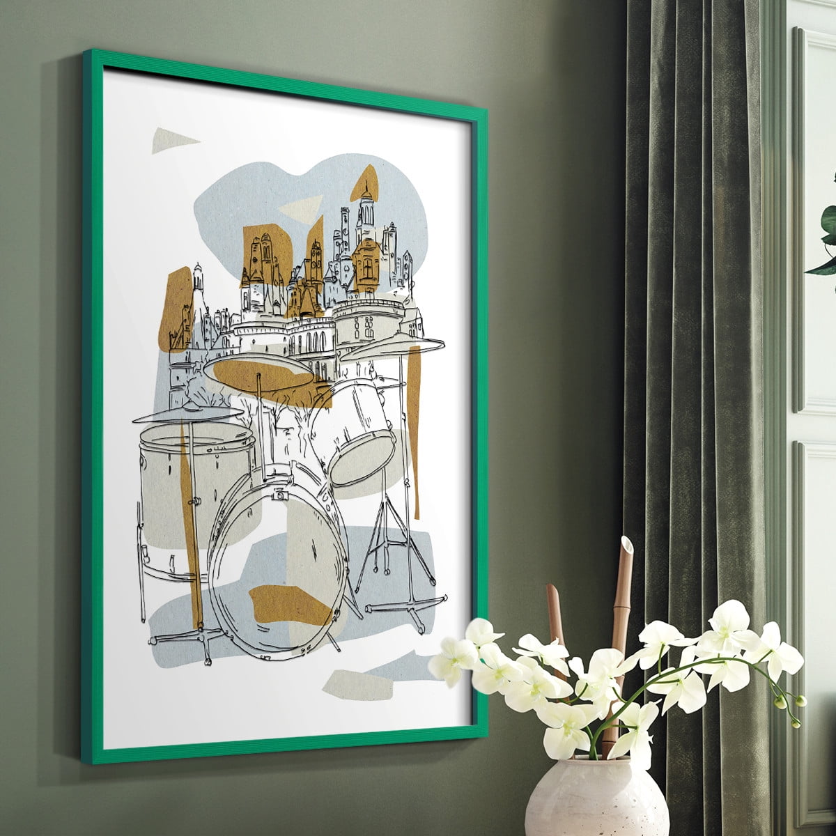 Rehearsal IV Framed Print in Green Solid Wood Framed Print No Nail Hanging