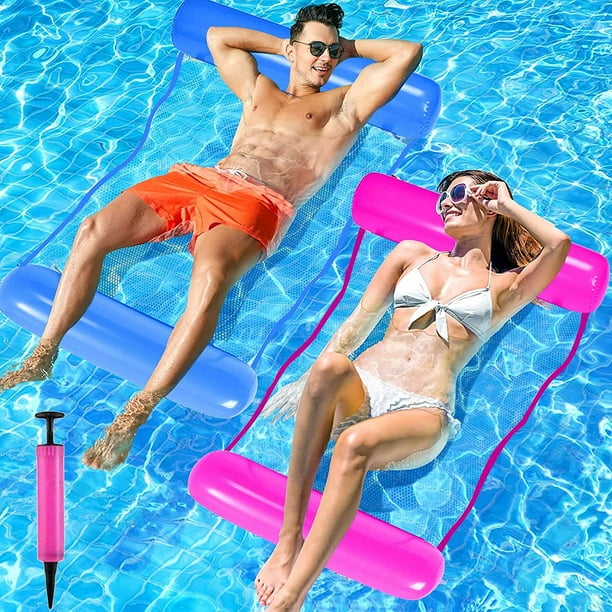 2 hamacas de agua inflables, cama flotante, silla de agua inflable, hamaca de piscina, para fiestas de verano, natación, vacaciones en la playa, juguete acuático para adultos y niños