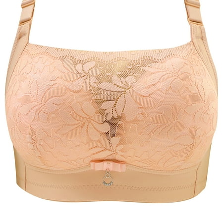 Lightning Deals Today JSGEK Front Buckels Plus Size Lace Bra Wirefree Comfort Clearance without Steel Ring Lightly Lined Bra for Women Trendy Push up Plunge Fashion Beige M Bra for Ladies