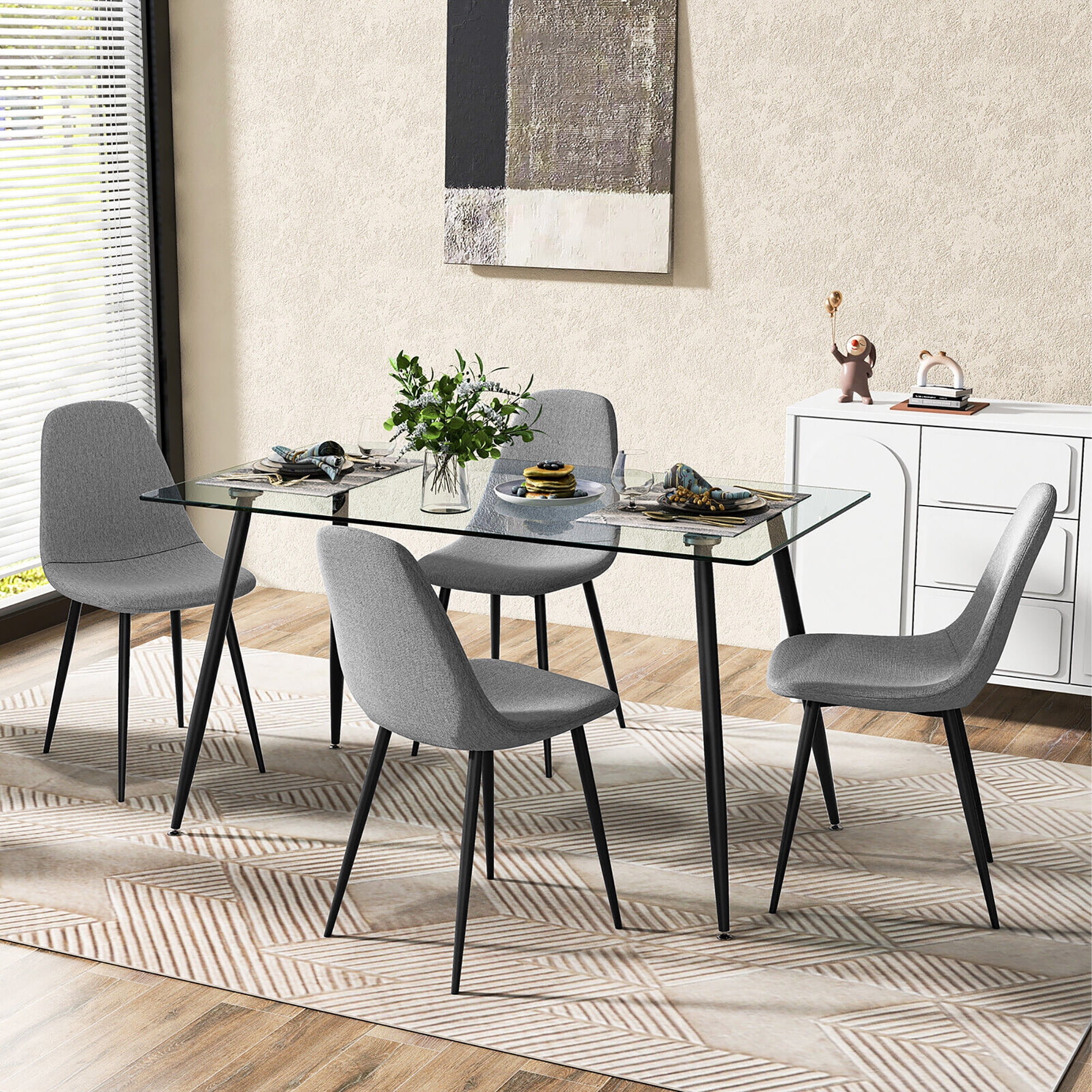 Gymax Modern Glass Dining Table Rectangular Dining Room Table W