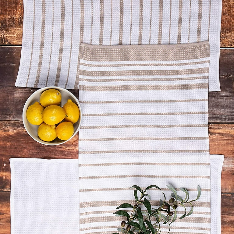 Sticky Toffee Mixed Pack Kitchen Dish Towels, Flat, Terry, Waffle and Herringbone, 4 Pack, 28 in x 16 in, Tan, Size: 16 x 28, Beige