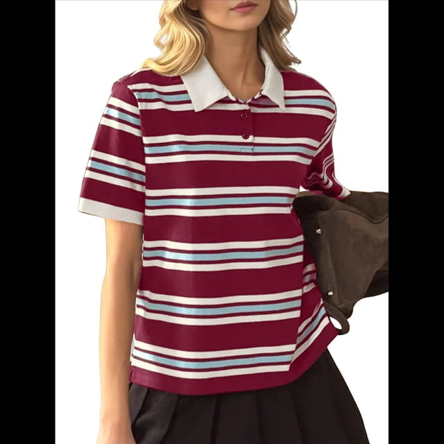 Blusas Informales de Corta para Mujer, Estilo Ejecutivo, con Cuello en V, para Verano, 2025, con Cuello Básico Ajustado Rojo Vino L