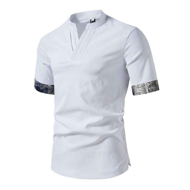Camisas de Manga Corta de los Hombres Casual Color Sólido Collar de Solapa Suelto Top de Verano, Manga Corta Tops de Verano para la Comodidad Diaria