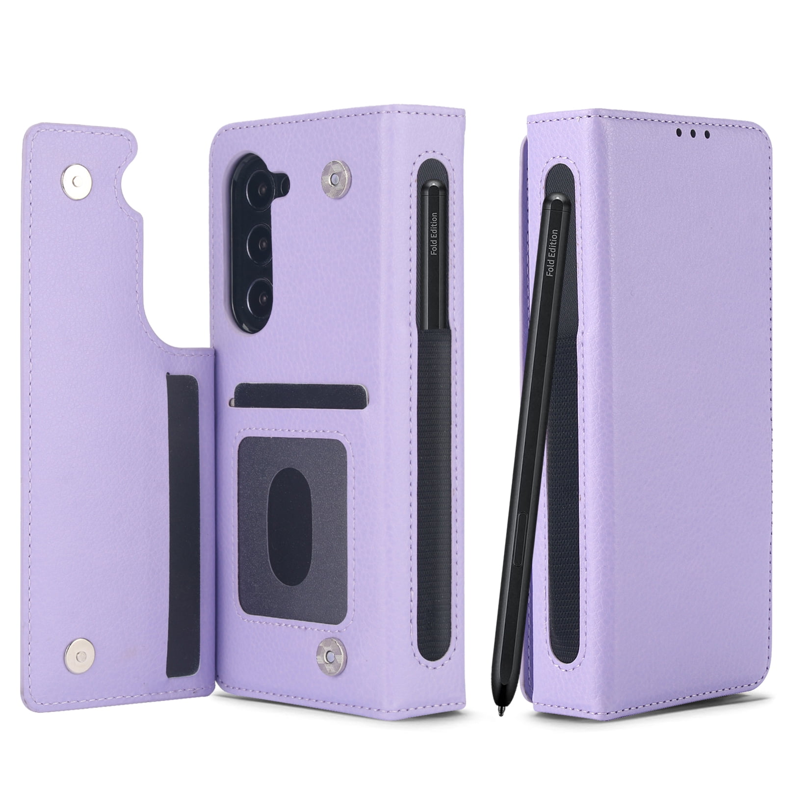 Wallet Case for Samsung Galaxy Z Fold 7 with S-Pen Holder and Credit Card Slots, Premium PU Leather RFID Blocking Magnetic Closure Flip Phone Case Cover for Samsung Galaxy Z Fold 7, Purple
