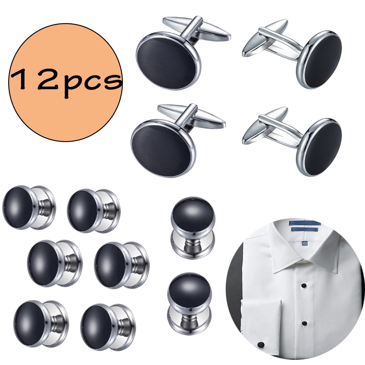 Kabuer Cufflinks and Studs Men's Cufflinks & Shirt Studs  Set for Tuxedo Shirts Business Wedding 12 Pack(4 Cufflinks and 8 Studs)