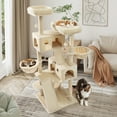 thumbnail image 4 of Sifurni 65.7" Large Cat Tree Tower Condo House for Cats with 2 Scratching Ramps, Hammock & Scratching Post, Beige, 4 of 10