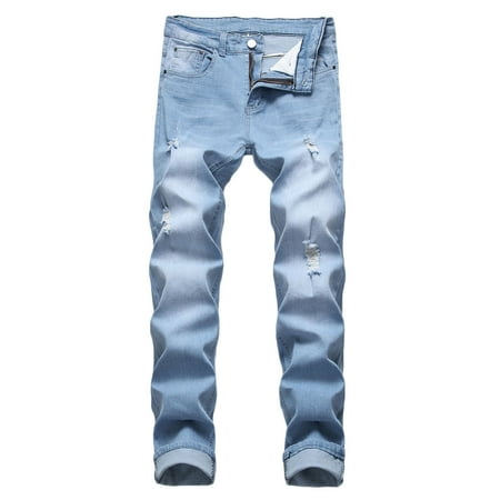 

Moxiu Men s Ripped Denim Pant Casual Slim Fit Stretch Washed Distressed Jeans Fashion Straight Leg Skinny Denim Trouser