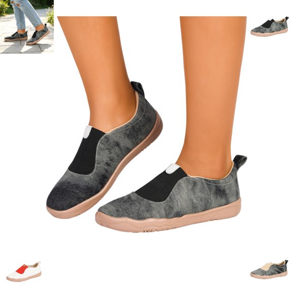 YOUYEDIAN Sneakers for Women Fashion Color Block Comfy Slip On Casual Flats Versatile Round Toe Walking Shoes