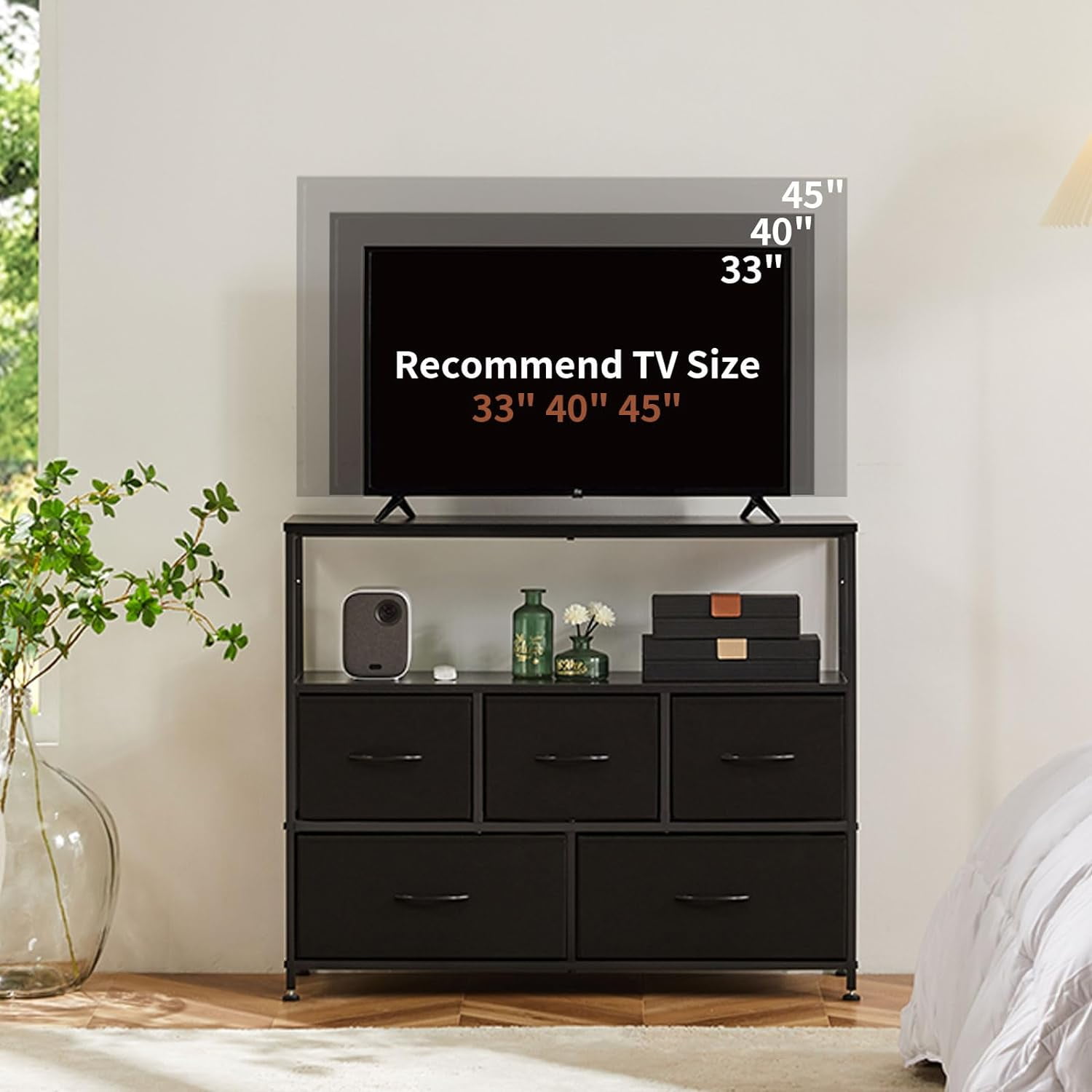 Black Dresser, c Cabinet with Storage Drawers, Fabric TV Console, Media Gaming Stand for Living Room, Bedroom