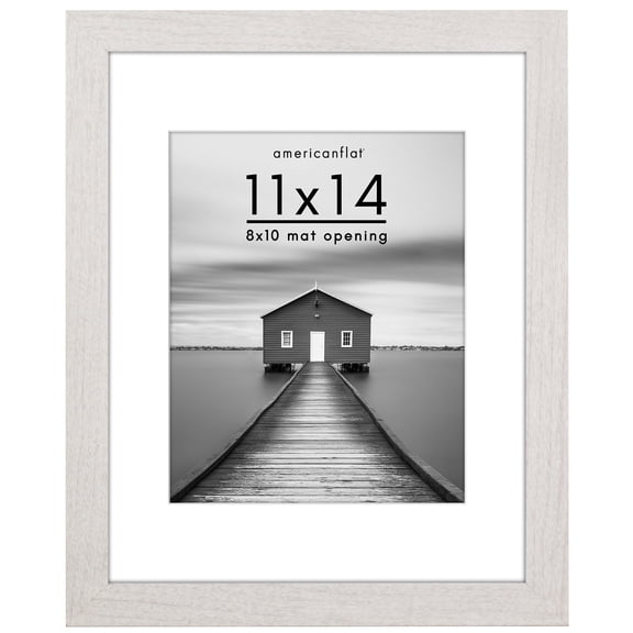 Americanflat 11x14 Picture Frame with Shatter-Resistant Glass with 8x10 Mat Display Photo Hudson Wide - White