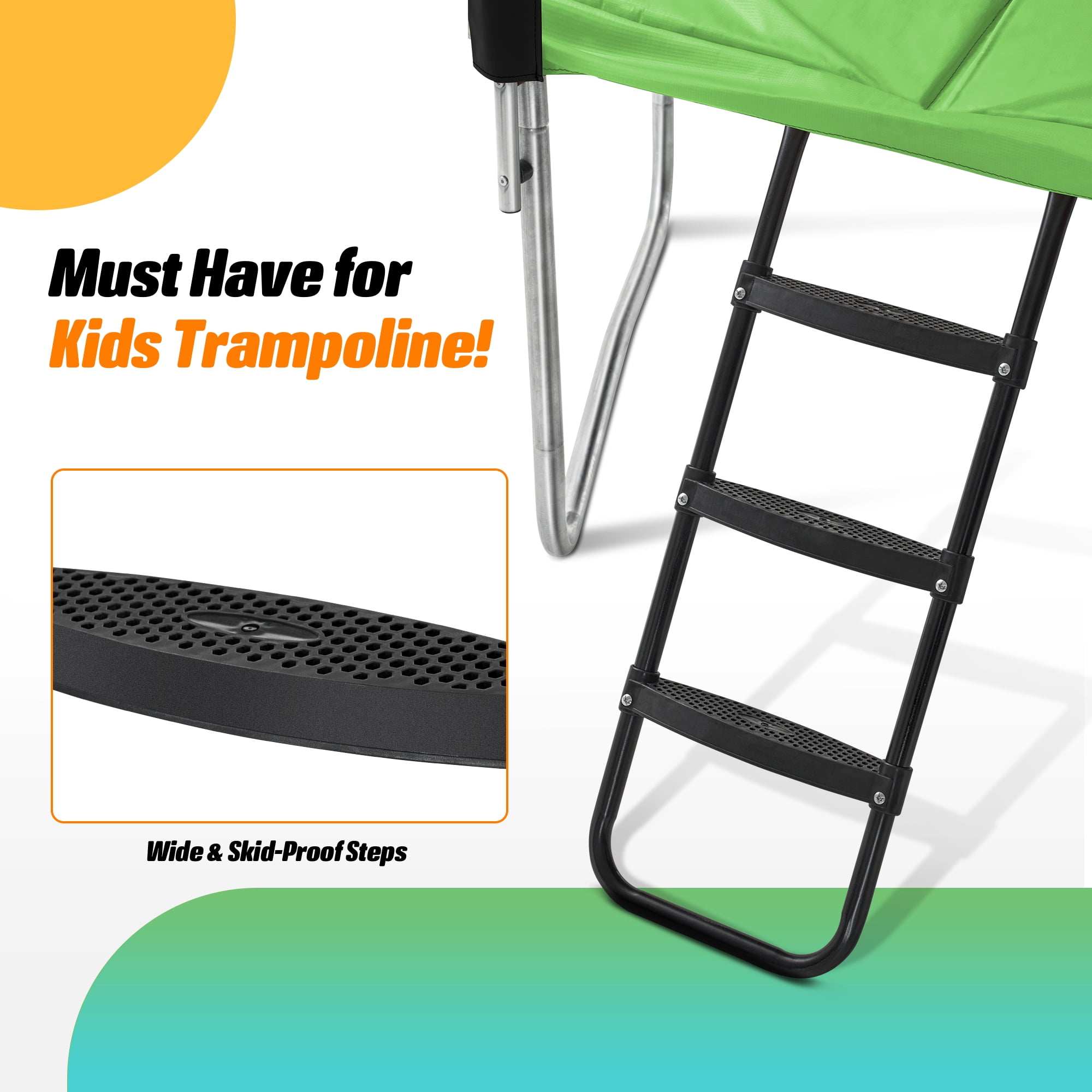 Exacme 7 x 10 FT Outdoor Rectangle Trampoline for Kids, 330lb Capacity Recreational Trampolione with 4 Wind Stakes, Storage Bag, Ladder(Green)