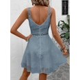 thumbnail image 2 of Dusty Blue Womens Sleeveless V-Neck Lace-Trimmed Eyelet Casual Vacation Dress, 2 of 6
