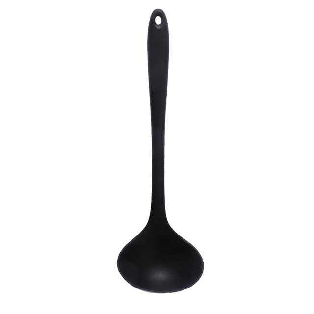 Cucharón para sopa, cuchara para servir, silicona, 11.2 pulgadas, agarre cómodo, resistente al calor, utensilios de cocina para la cena, hogar, negro