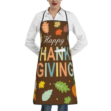 

Disketp Happy Thanksgiving With Gnome Kitchen Apron with adjustable Aprons for Women with Pockets Cooking Powder Pink Apron
