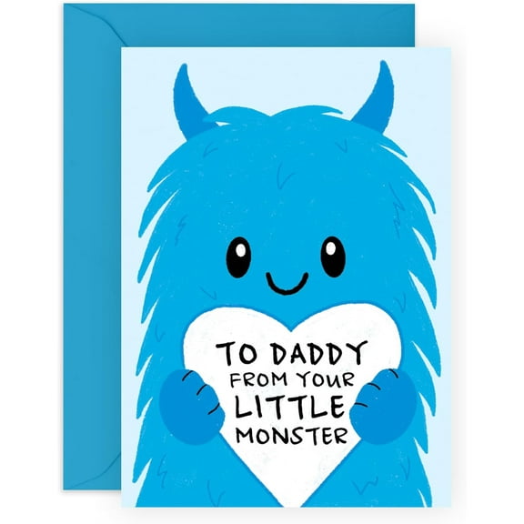 Birthday Card For Men - Daddy From Your Little Monster - Funny Fathers Day Cards For Dad Uncle - Greeting Cards From Son Daughter - Gifts For Him - Comes With Fun Stickers