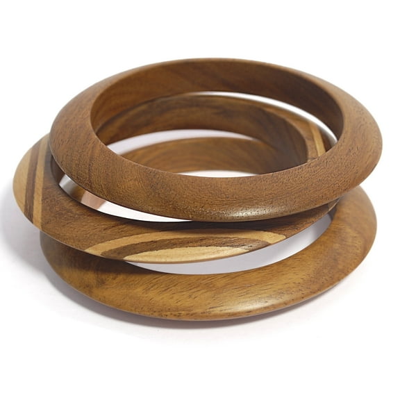 Pure Hands Handmade Wooden Bangle Bracelet Set of 3 - Muse Kudos, Sissoo & Saffron Teak Wood, Hand-Carved Wax Polished Artisan Jewelry for Women