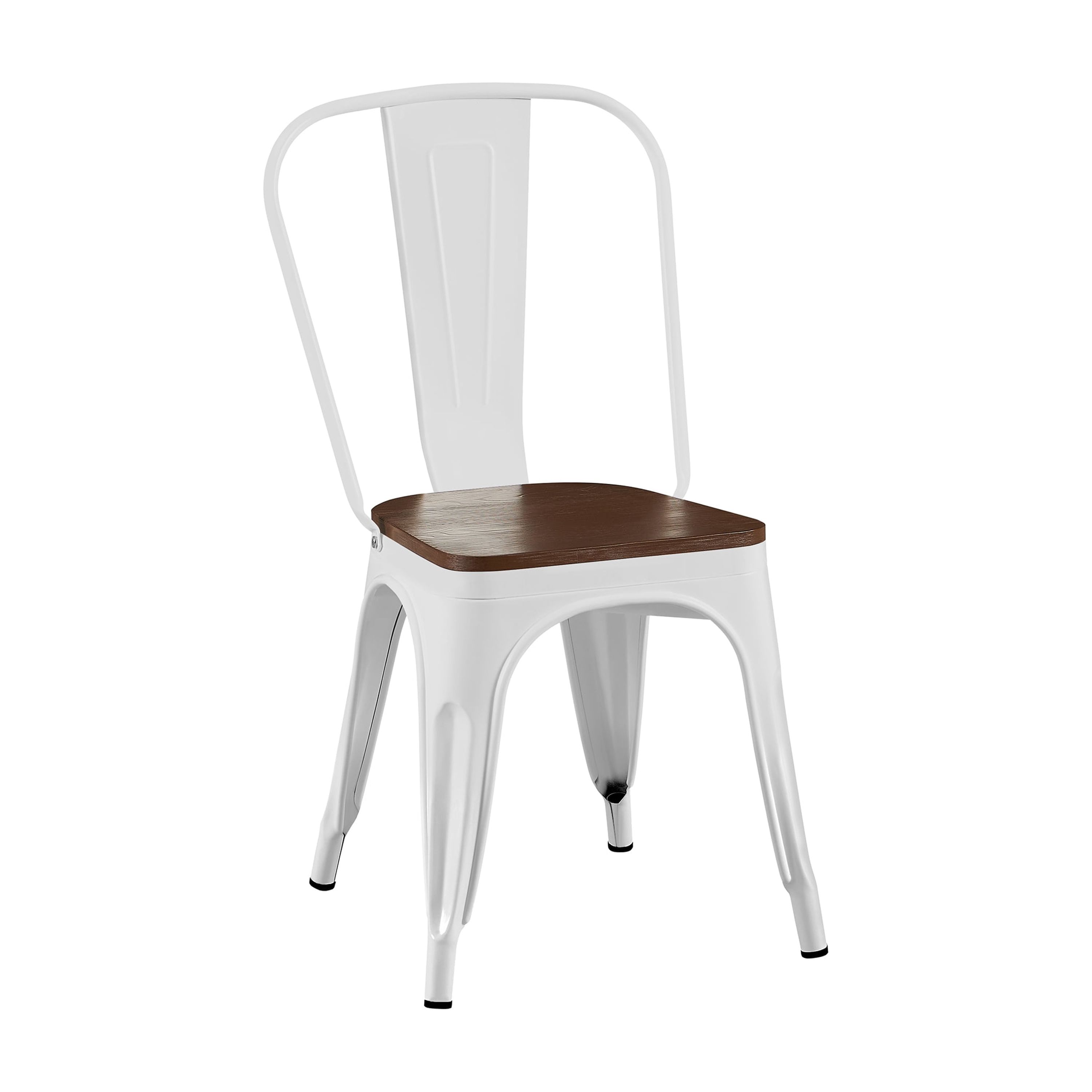 High Gloss White with Walnut Wooden Seat Industrial Metal Dining Chairs 18 Inch Seat Height Stackable, Set of 2