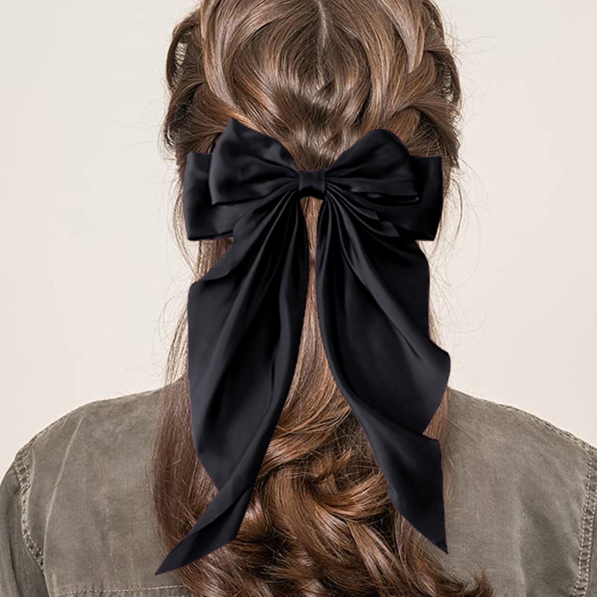 Silk bow hair clip, bow hair clip, metal clip, long tail