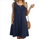 thumbnail image 1 of Vestido de Verano para Mujer, Color Liso, Cuello Redondo, Plisado, Sin Mangas, con Bolsillos, Estilo Tibetano, Talla S, 1 of 9