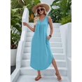 thumbnail image 5 of Women'S Summer Casual Loose Sundress Long Dress Sleeveless V Neck Split Tshirt Maxi Dresses Light Blue XL, 5 of 9