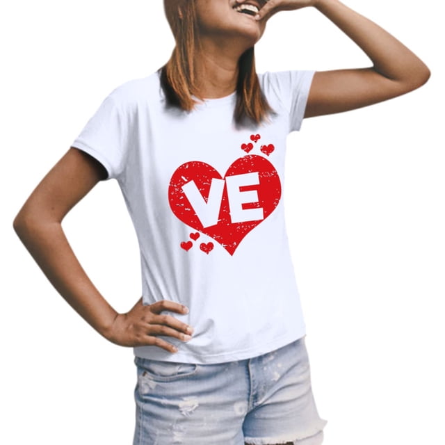 WEAIXIMIUNG T-shirt Imprimé pour Femmes, Manches Courtes, Col Rond, Confortable, pour la Saint-Valentin