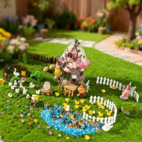 220Pcs Miniatures Fairy Garden Accessories, Mini Fairy Garden Kit, Fairy Figurines House Outdoor Decor Resin