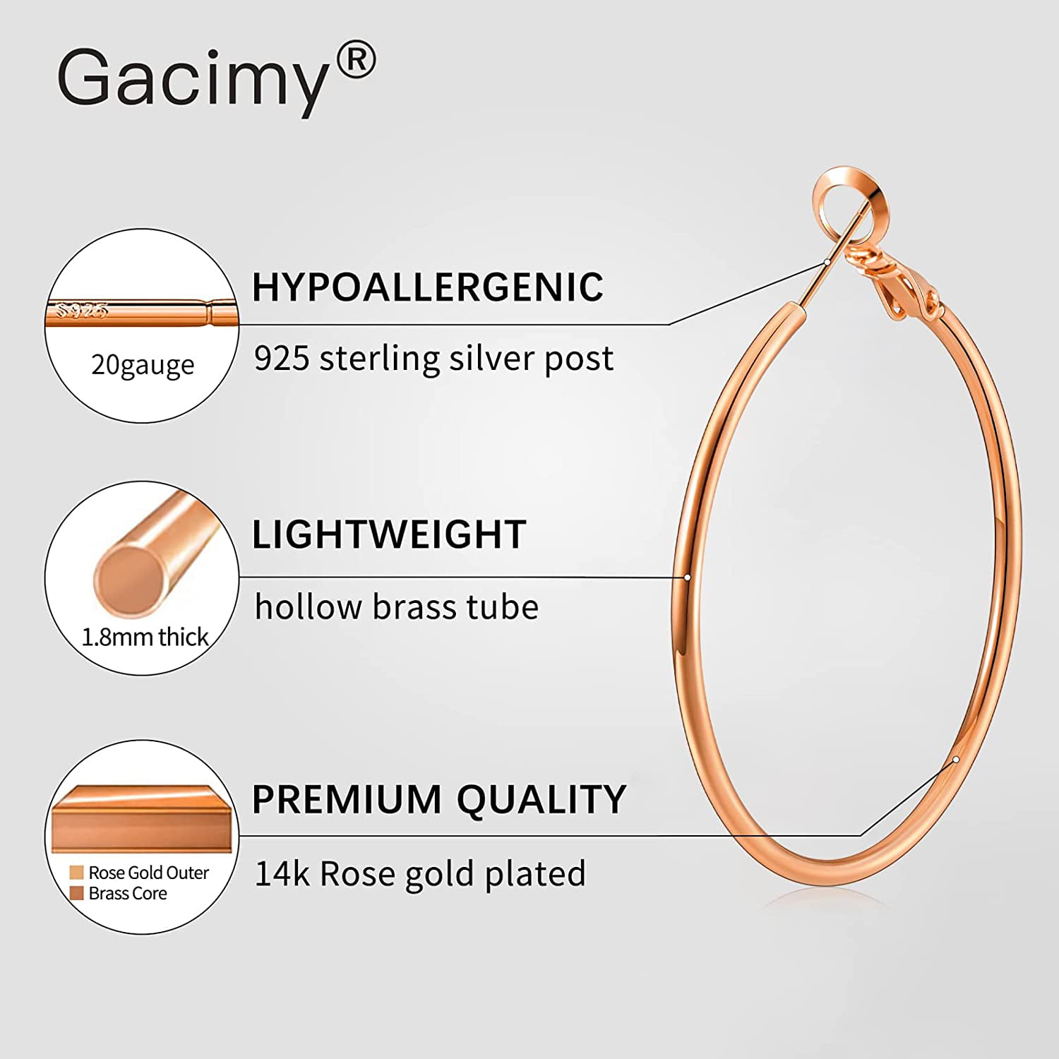 Gacimy Chunky Gold Hoop Earrings for Women 14K Real Gold Plated, 925  Sterling Silver Post Gold Hoops for Women