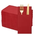 thumbnail image 1 of 50 Pcs Servilletas Desechables con Sensación de Lino y Bolsillos para Cubiertos Incorporados, Servilletas de Papel para Cuchillo y Tenedor Rojo Oscuro, 1 of 6