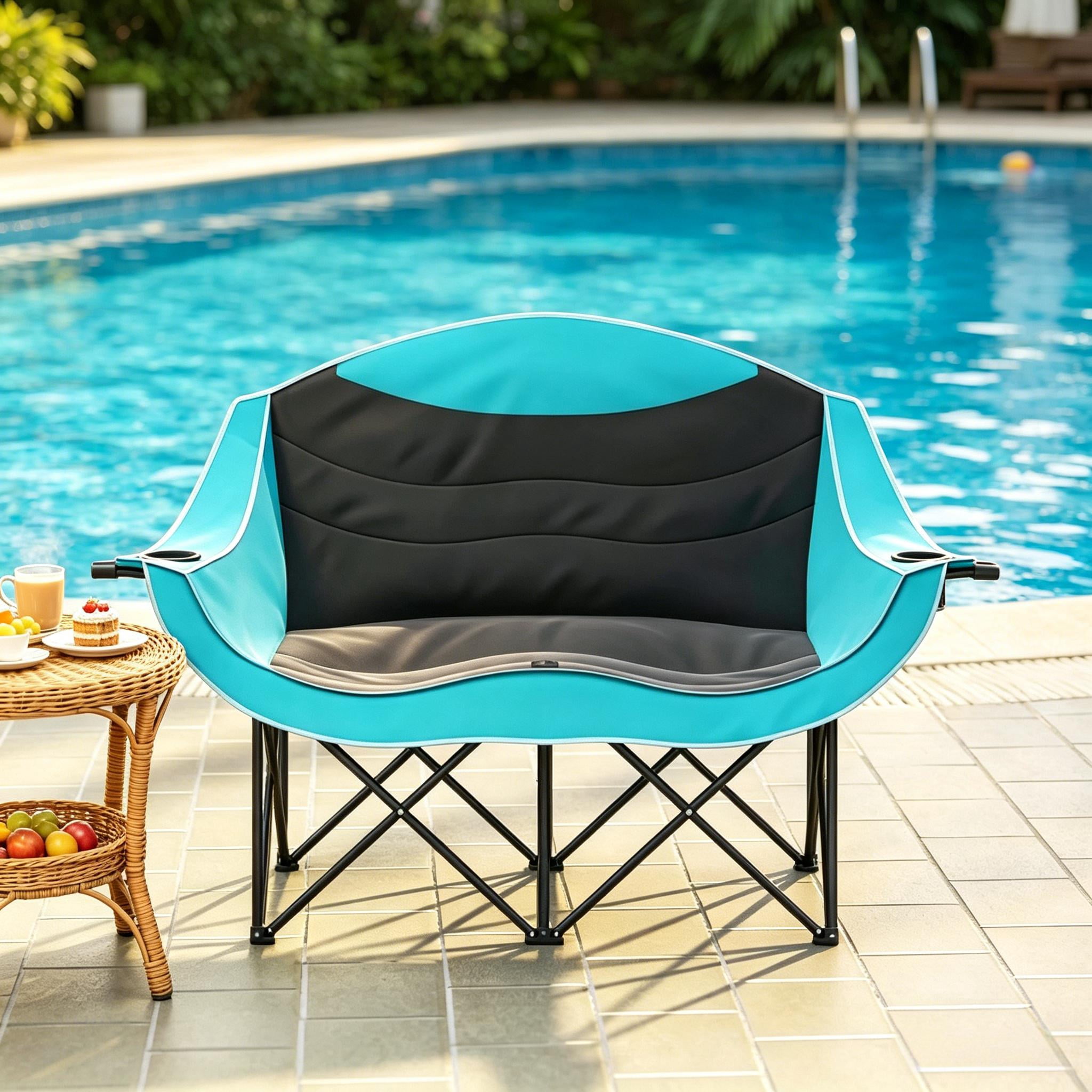 2-Person Folding Camping Loveseat, 550 LBS Capacity 600D Oxford Fabric Outdoor Chair with Cup Holders & Carry Bag, No Assembly for Camping Hiking Patio
