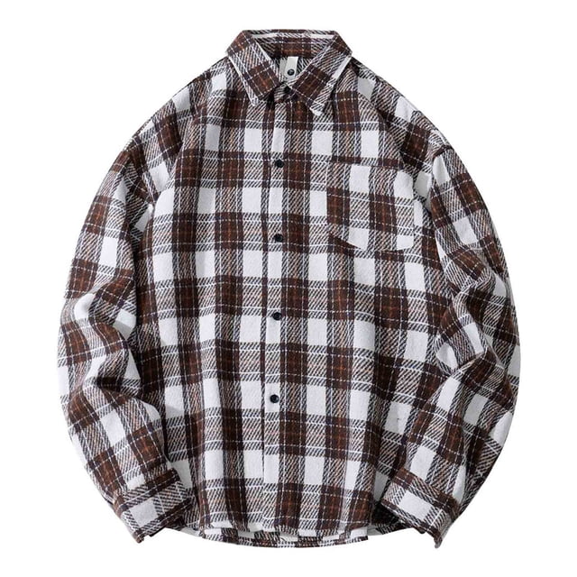 Blusa y camisa de manga larga con cuello vuelto para hombre, blusa informal a cuadros a la moda con botones y cuello vuelto, blusa de poliéster para hombre