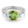 thumbnail image 3 of Gem Stone King 925 Silver and 10K Yellow Gold Green Peridot and Sky Blue Aquamarine and Lab Grown Diamond Engagement Ring for Women | 3.16 Cttw | Oval 9X7MM | August Birthstone | Size 6, 3 of 6