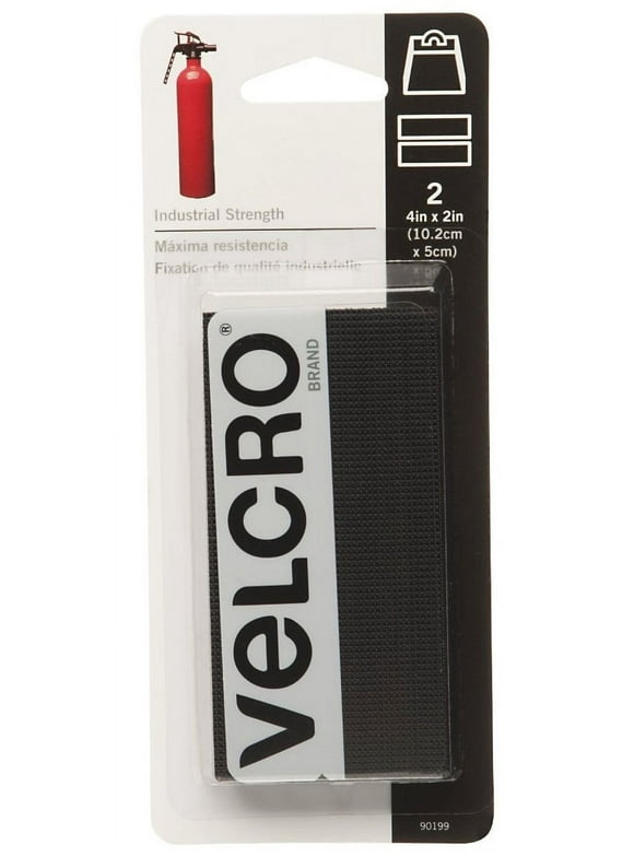 VELCRO Brand VEL90199, Industrial Strength, Indoor & Outdoor Use, Superior Holding Power on Smooth Surfaces, Black, 4in x 2in, Strips