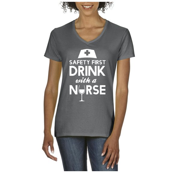 Artix - Women's T-Shirt V-Neck Short Sleeve - Safety First With A Nurse