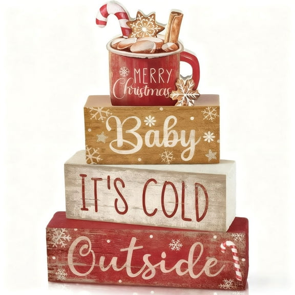 Cheapark Christmas Wooden Hot Cocoa Ornaments - Winter Layered Tray Table Decor, Festive Xmas Tabletop Accents, Holiday Home Party Dining Decor