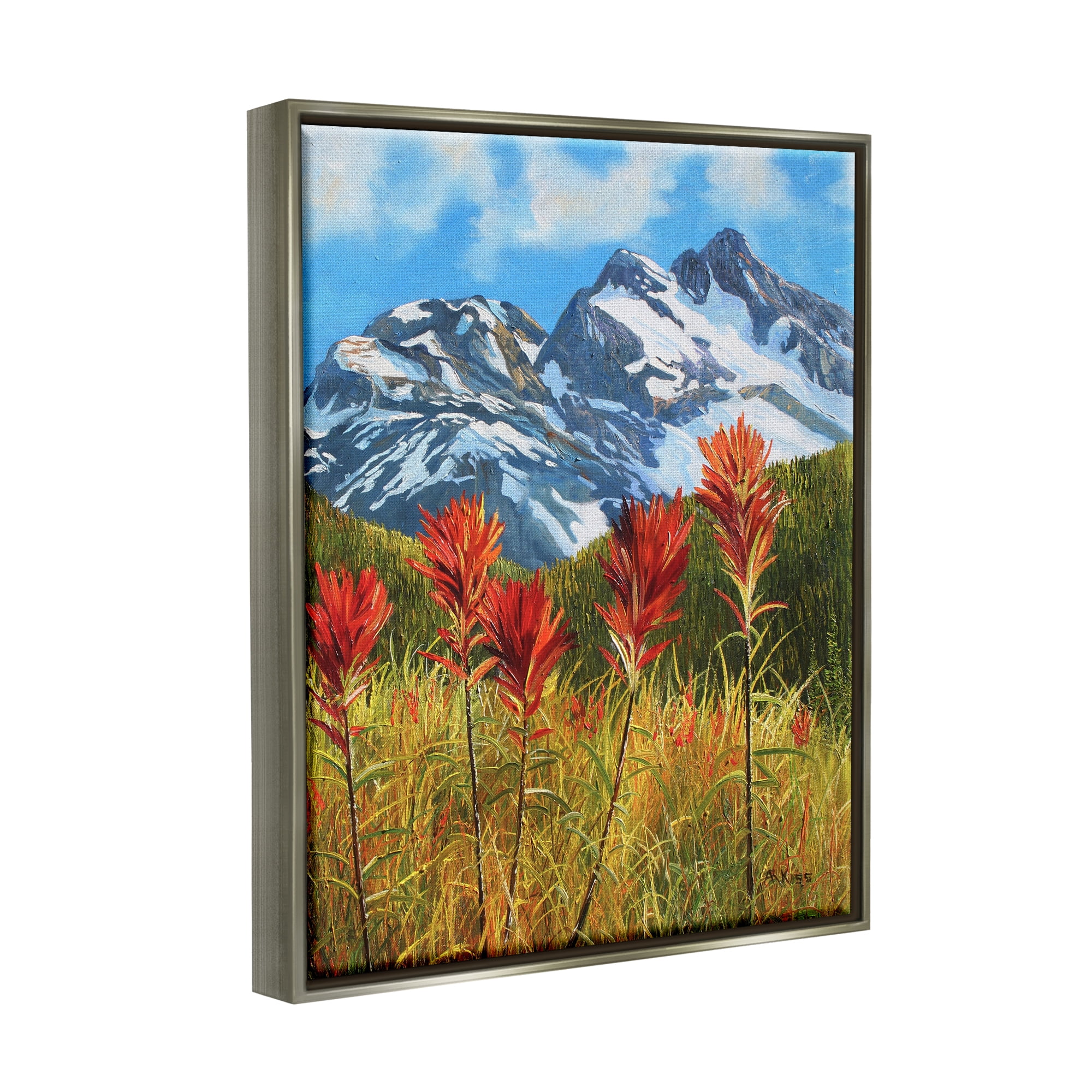 Stupell Industries Alpine Mountain Valley Nature Painting Gray Floater Framed Art Print Wall Art, 17 x 21