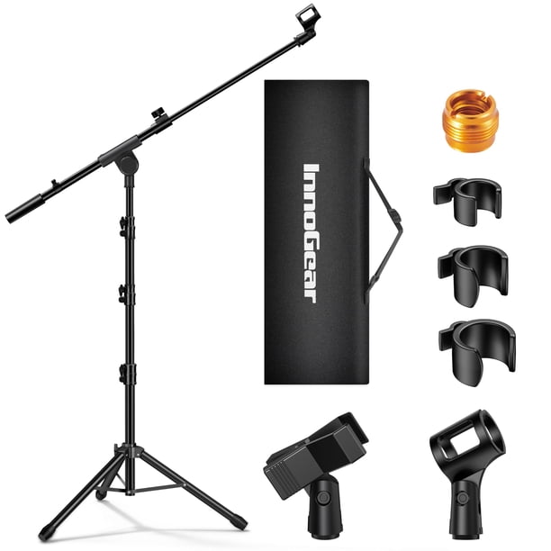 InnoGear Soporte para micrófono, brazo de trípode, soporte para micrófono de piso, altura ajustable, resistente, con bolsa de transporte, 2 clips para micrófono, adaptador de 3/8" a 5/8" para podcast