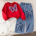 thumbnail image 6 of Curenmufel Spring Fall Clothing Set for Toddler Girls Long Sleeve Top Matching Denim Bottoms School Outfit 6T (Red,6 Years), 6 of 6