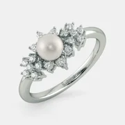 SILBERO INDIA Garden of Elegance: Secret Garden 18Kt White Gold Diamond and Off White Pearl HD Ring