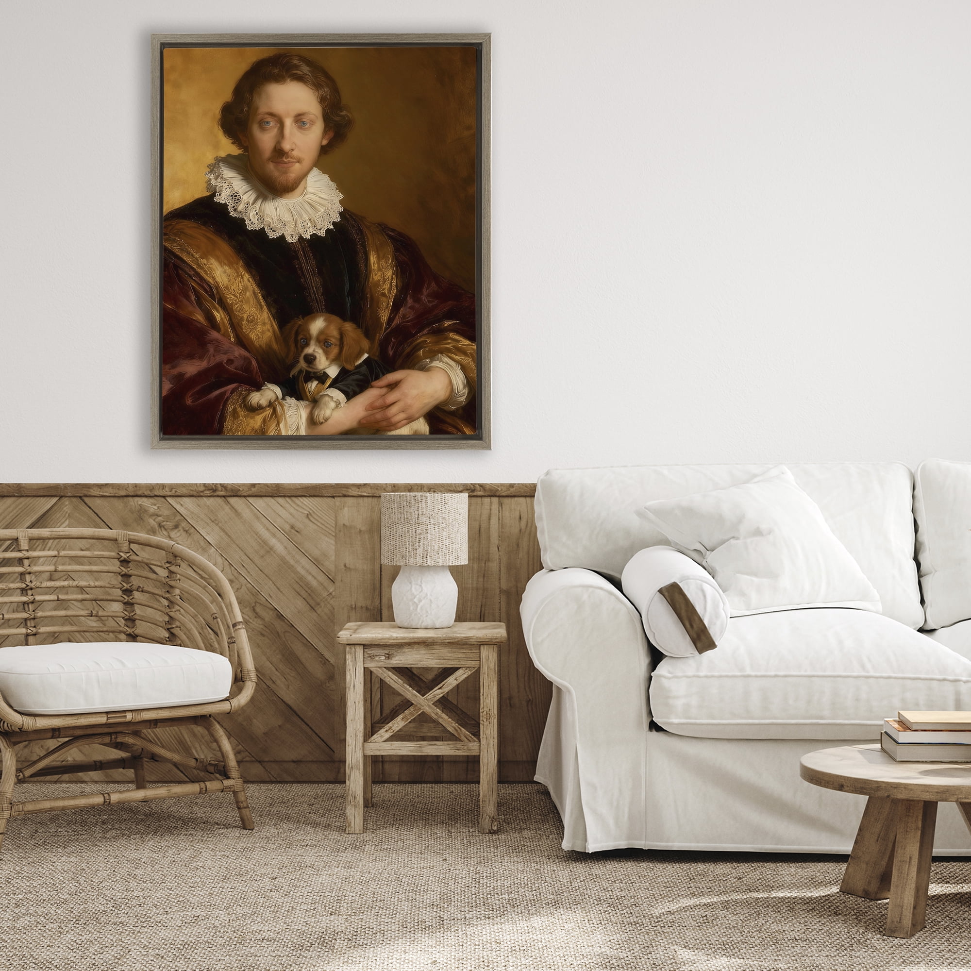 Stupell Industries Renaissance Noble with Loyal Companion Brown Framed Floater Canvas Wall Art, design by CAD Designs