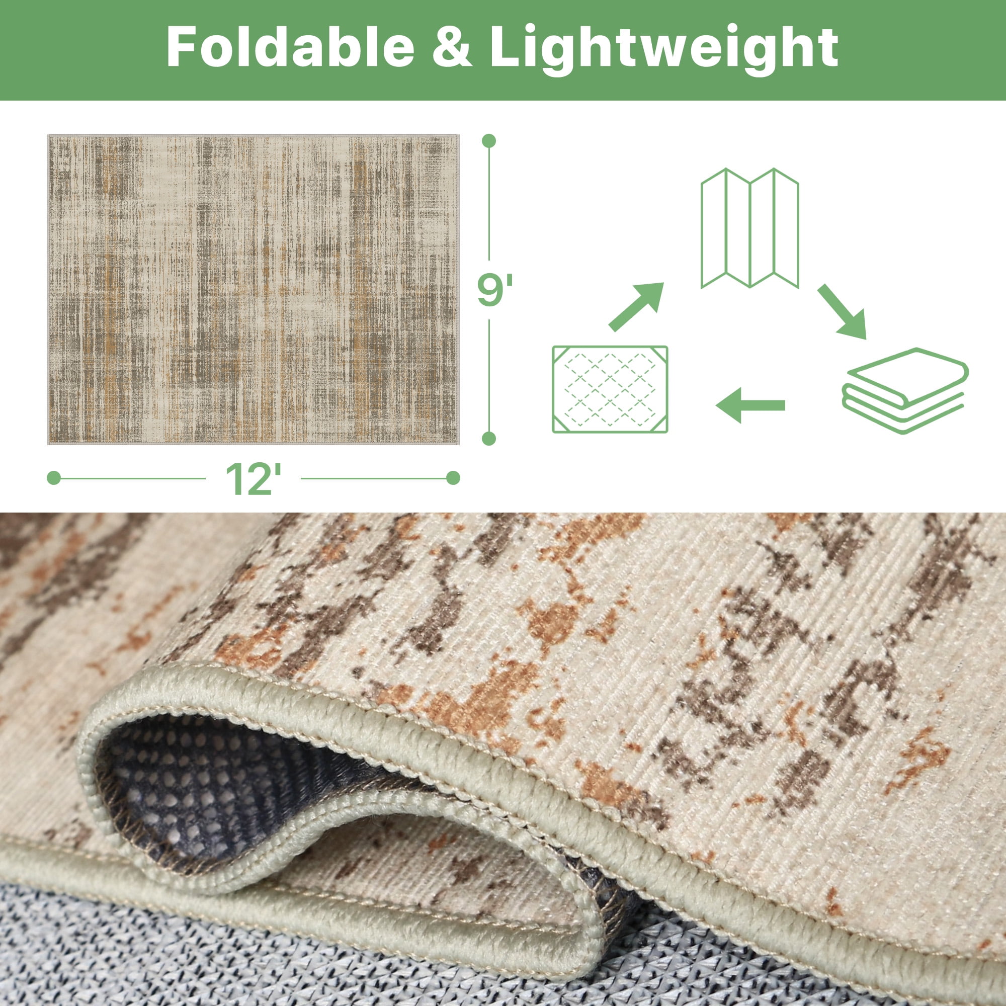 DEORAB Outdoor Rugs 9'X12' Chenille Patio Rug Three-Layer Material Imitation Silicone Spot Molding Camping Outside Rv Mat,Brown