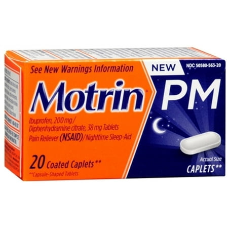 Motrin Pm Ibuprofen Pain Reliever/Nighttime Sleep Aid Coated Caplets, 20
