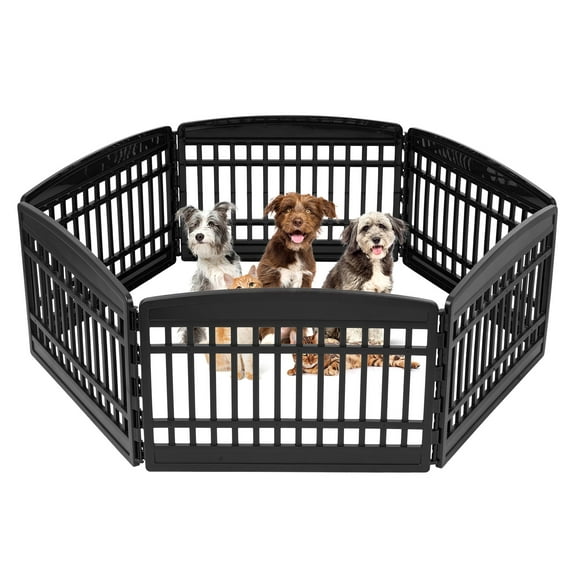 IRIS USA Dog Playpen, 6-Panel 24" Pet Playpen, Puppy Playpen, Indoor/Outdoor Dog Pen, 60 x 60 x 24, Foldable, Customizable, Black