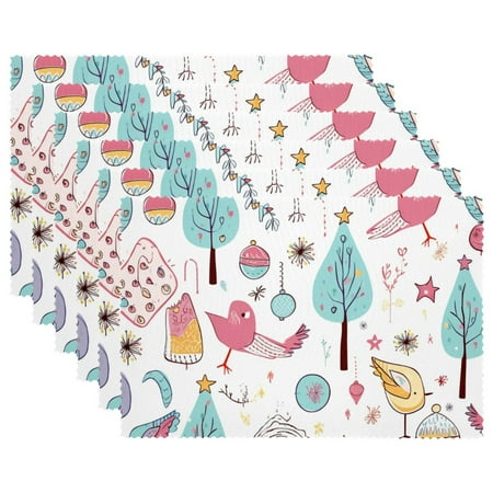 

Placemats Set of 1 Washable Place Mats for Dining Table Bird and Candy Snowflake